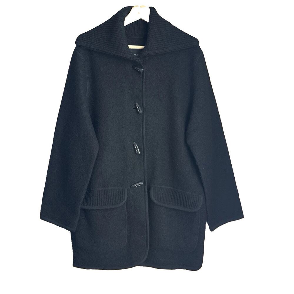 Bernardo Women’s 100% Boiled Wool Toggle Shawl Collar Coat Black Large Jacket